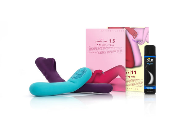 Everything you need for a not-so-quiet night in: the revolutionary bendable vibrators - Crescendo 2 & Poco, with the beautiful Playcards and luxurious lube.