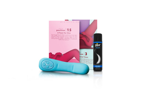Everything you need for a not-so-quiet night in: the revolutionary compact targeted G-Spot vibrator, Poco, with the beautiful Playcards and the luxurious lube.