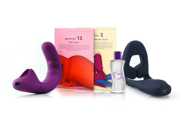 Everything you need for a not-so-quiet night in: the revolutionary adaptable vibrators - Crescendo 2 & Tenuto 2, with the beautiful Playcards and luxurious lube.
